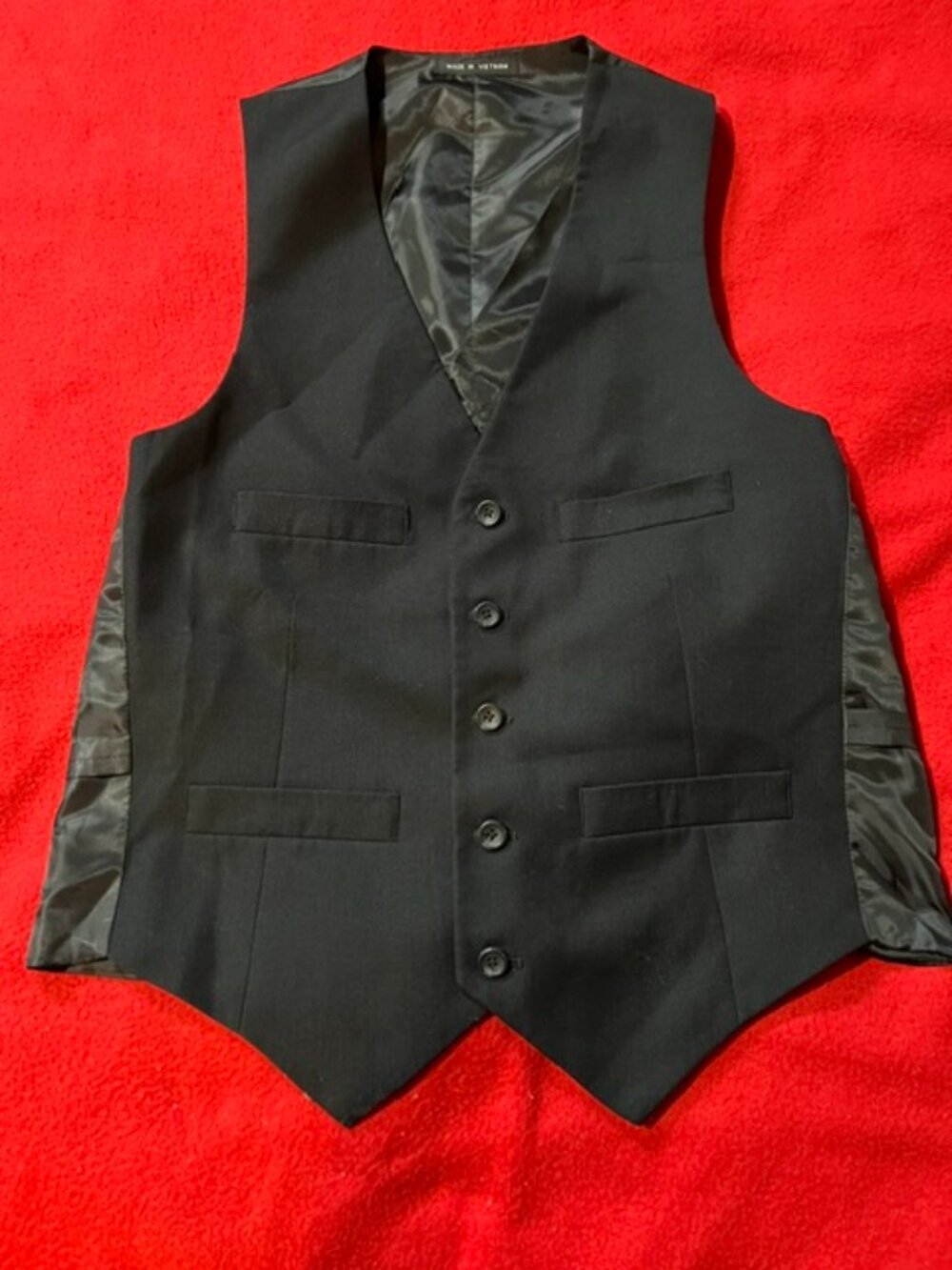 Kenneth Cole Reaction Mens Dress Vest Medium Black Formal Suit Waistcoat Adjusta